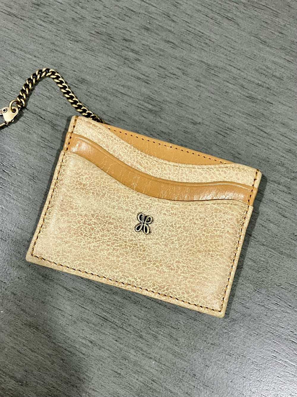 Hobo Leather Card Holder Wallet in Beige and Tan
